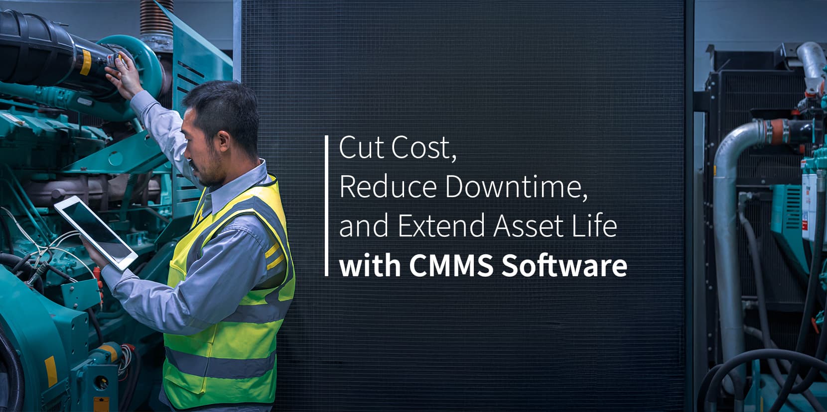 Maintenance staff repairing equipment with the help of preventive maintenance management software