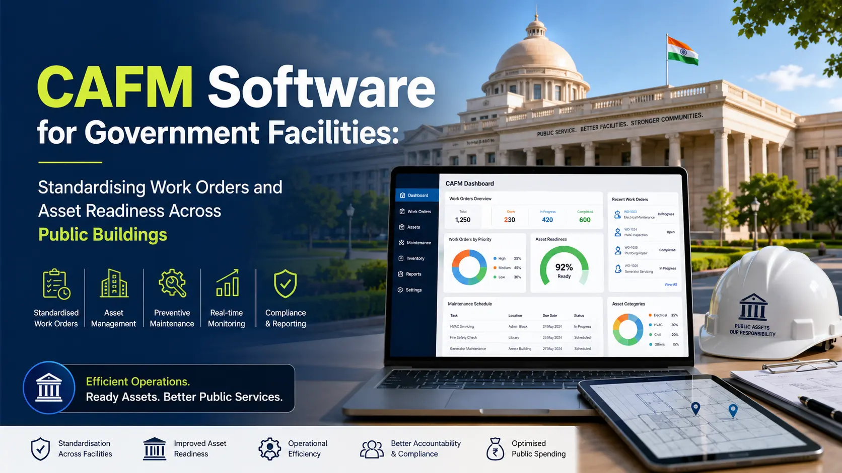 Government CAFM software monitoring asset readiness and maintenance across public buildings