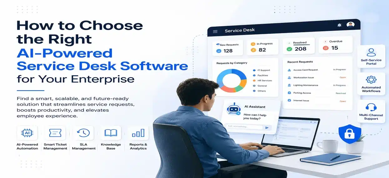 AI-powered service desk software dashboard for enterprise service request management
